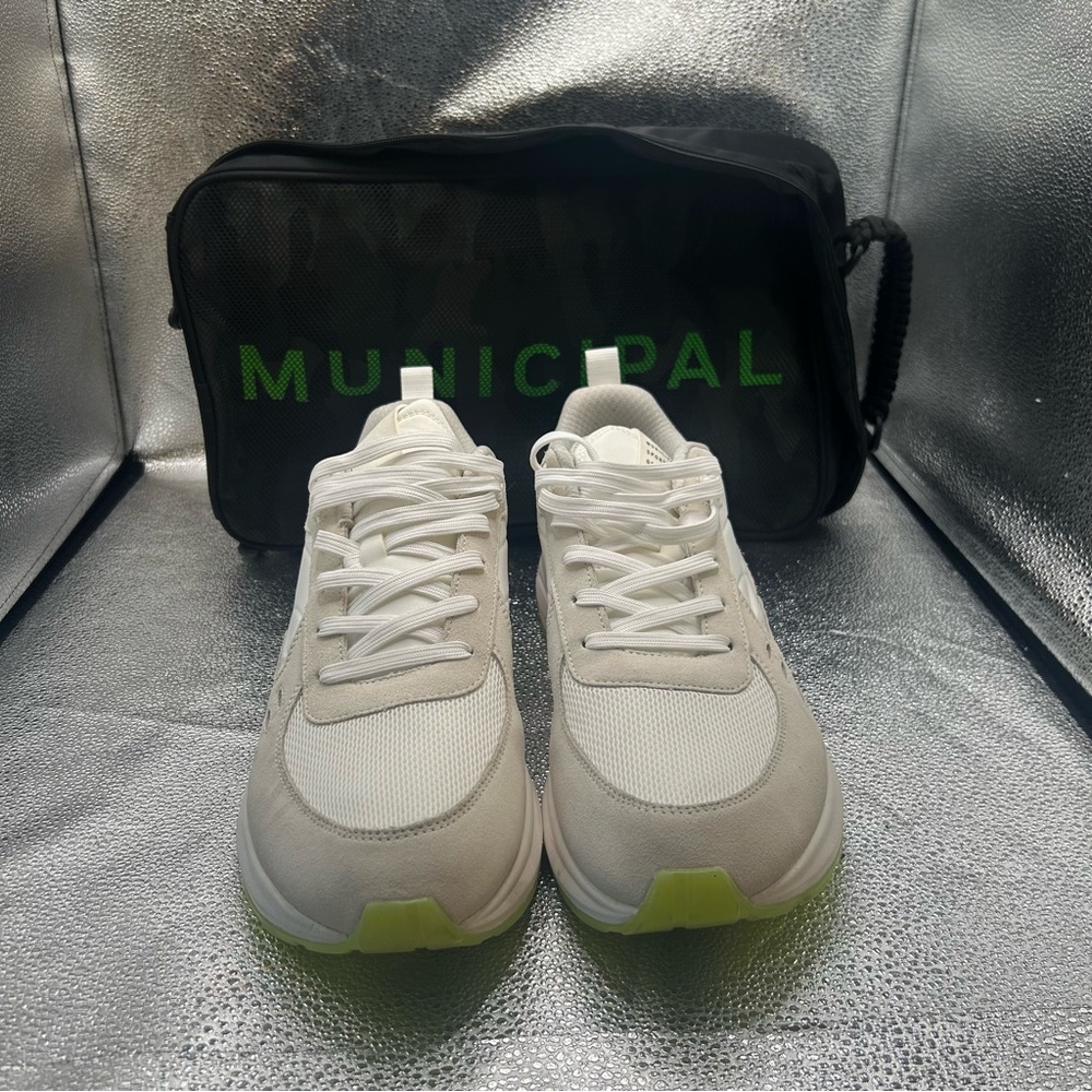 Men’s White Athletic Sneakers with Lime Accent
